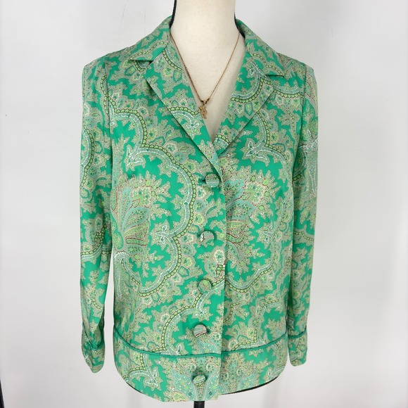 J. Crew Collection Green Paisley Print Button Down Long Sleeve Top XXS‎ - Picture 3 of 11